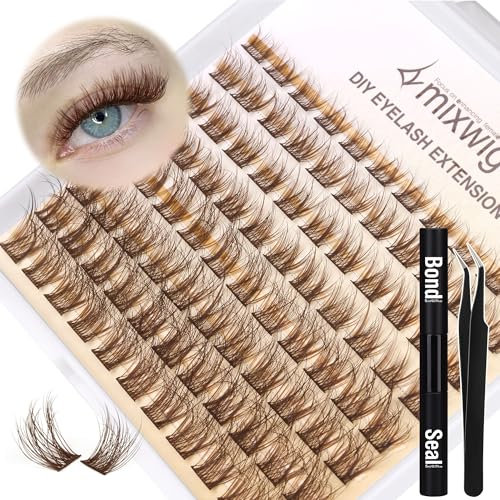 Braune Wimpern-Cluster-Kit CC Curl für individuelle Wimpernverlängerung - Set mit Bindung, Siegel & Applikator