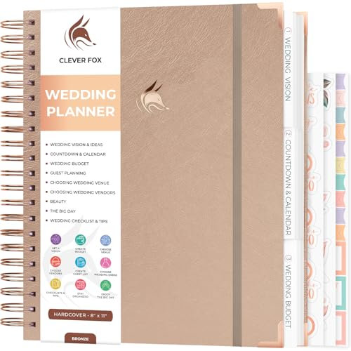 Clever Fox Wedding Planner – Notebook Organizer for Bride – Wedding Planning Binder Book with Pockets – Engagements Gift, 10x11″ (Bronze)