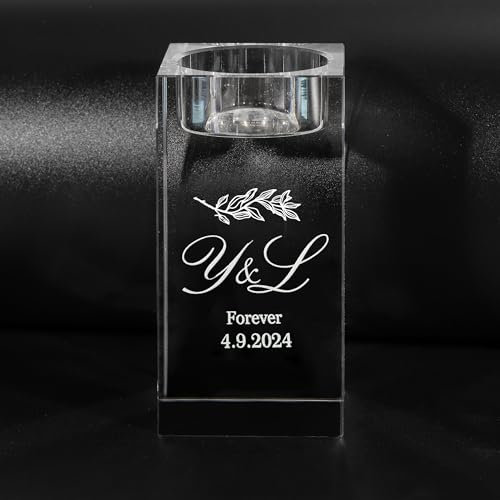 Portavelas de Cristal con Foto Personalizada, Portavelas de Cristal de Boda Grabado con Láser 3D, Portavelas Conmemorativo Personalizado para Navidad, Día de la Madre, Aniversario, Boda
