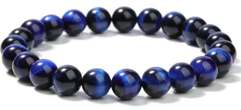 Landorilo Handmade Echte Naturstein Perlen Heilsteine Armband Damen Herren, 8MM Runde Edelsteine Yoga Armbänder, Glücksarmband, Kreative Schmuck Geschenke(Blaues Tigerauge)