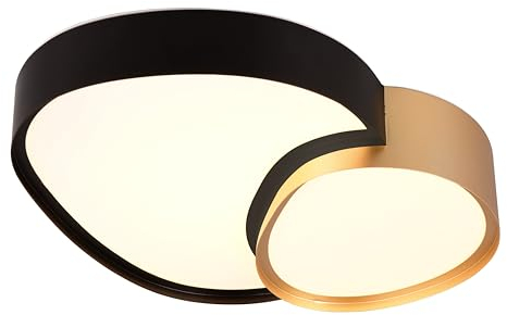Trio Leuchten Deckenleuchte Rise 647510280, Metall Schwarz matt/Goldfarbig, Schirm Kunststoff Weiß, inkl. 21 Watt LED, Fernbedienung, Dimmbar, Lichtfarbe einstellbar