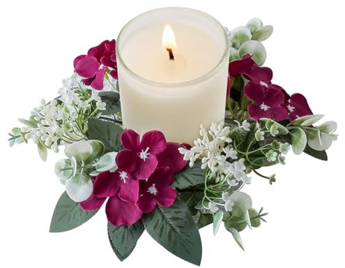 Blumenkerzenringe Mini Kranz 25,4 cm Kleiner Kerzenkranz Künstliche Kerzenringe Für Säulen Hortensien Kerzenringe Kränze Für Hochzeit Zuhause Weinrot