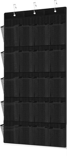 Asatte 20 Large Pocket Over-the-Door Hanging Shoe Organizer, Black