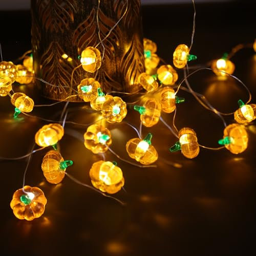 Artrastar Catena di luci Halloween a batterie 40 LED 4,2 m Decorazione Halloween con timer per interni ed esterni, catena di luci a forma di zucca per Halloween, festa, camera dei bambini, casa