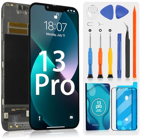 OLED für iPhone 13 Pro LCD Display für iPhone 13Pro LCD Bildschirm für iPhone A2483 A2636 A2639 A2640 A2638 6,1 Zoll 3D Touch Ersatz Bildschirm Digitizer Assembly mit Reparatur-Set, Schwarz
