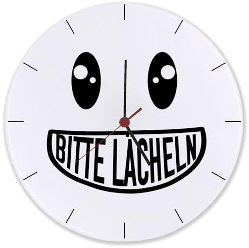 speecheese Bitte lächeln Wanduhr aus Glas mit grinsendem Gesicht Lustig Scherzuhr Scherzartikel für Gute Laune als Aufmerksamkeit für Kollegen im Büro oder für die Kinder zuhause