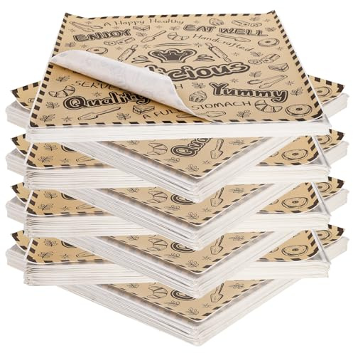DEAYOU 1000 Pcs Greaseproof Burger Wrapping Paper, 30x30cm Deli Wax Paper Sheets, Kraft Newsprint Square Sandwich Wrapping Paper for Bread, Burger, Hot Dog, Cookies, Baking, Picnic