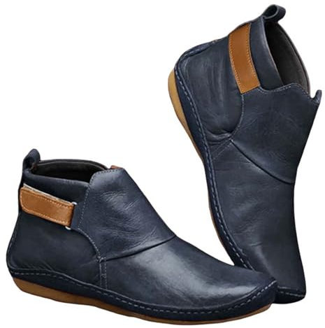Generico Stivaletti Estivi Donna Bassi Anfibi Firmati Donna Stivali in Pelle Vintage da Donna Scarpe Basse Stivali Invernali con Punta Stivali Neri Lucidi Stivali Brillantini Donna (Blue, 36)
