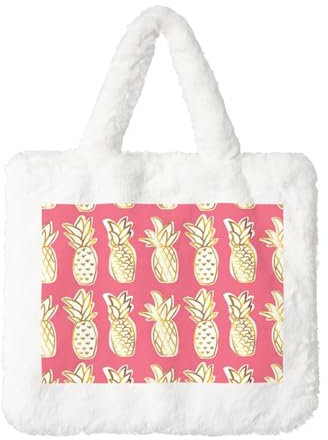 WSHFFILO Handtasche mit Ananas-Druck, Plüsch, waschbar, modische Schultertasche, weiß, Einheitsgröße