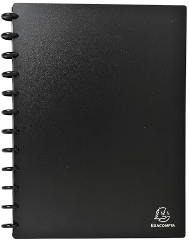 Exacompta - Rif. 75251E - Cartone da 5 porta biglietti da visita nero rimovibile con anelli - in PP rigido - per 192 carte - tasche staccabili per inserire 16 carte - A4 - divisori 12 linguette