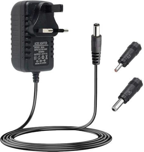 QIAWES 6V 1A AC to DC Power Supply Adapter, 100-240V 50 60HZ, UK Plug 5.5mm x 2.1mm, with selectable 3.5mm x 1.35mm, 4.0mm x 1.7mm Aapter Plugs. Center Positive