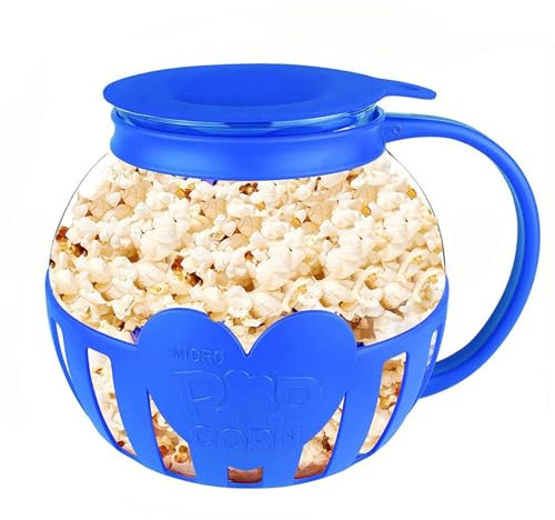 Palomitas de maíz para microondas, cristal de borosilicato, apto para microondas, lavavajillas, reuniones, fiestas, picnics, color azul