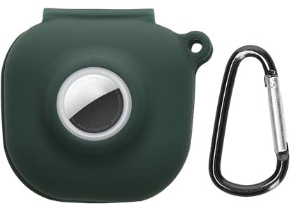 kwmobile 2-in1 Hülle kompatibel mit Beats Fit Pro und AirTag - Kopfhörer Case - Weiches Silikon Cover - Schutzhülle mit Karabiner - Dunkelgrün