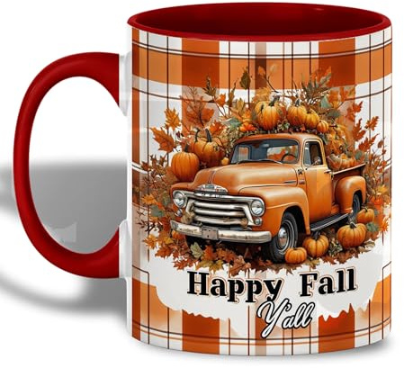 Tasses À Café Joyeux Automne À Tous ! Camion Vintage Avec Citrouilles Et Feuilles D'Automne Mug Céramique Personnalisé Drôle Tasses De Petit Déjeuner, Pour Stagiaire, Domicile, 330ml