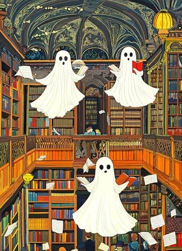 Lucky Puzzles - Spirits in The Stacks - 1000 Piece Jigsaw Puzzle for Adults | Unique Haunted Library Puzzle | Best New Brain Teaser for Puzzle Lovers
