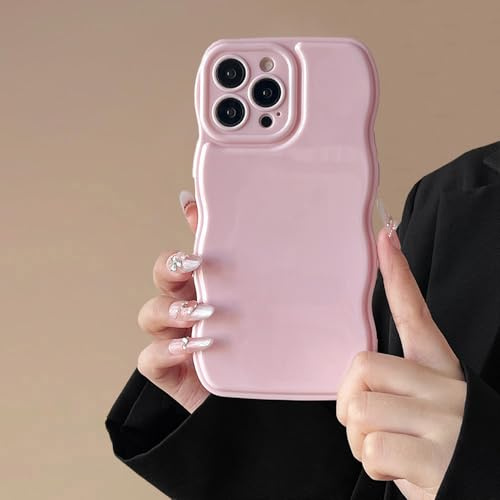 ZTOFERA Coque pour iPhone 16 Pro Max, Bouclé Onde Bouclées Coque de Couleur Unie Simple Cadre Onde Résistant Aux Chocs Coque en Silicone Doux pour iPhone 16 Pro Max, Rose Tendre