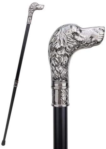 Sliver Loyal Dog Head Walking Cane Fashion Decorative Walking Stick Gentleman Elegant Cosplay Cane Knob Crosier
