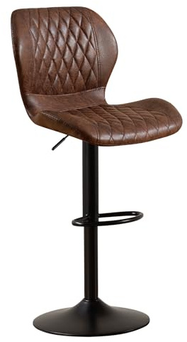 YUUIJOAA Barhocker,Bar Stühle mit Lehne, 360°Drehstuhl Küchenstuhl, Höhenverstellbar, PU-Kunstleder, für Esszimmer Heimbar Kücheninsel (Brown, 1 PCS)
