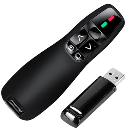 1PCS Presentation Clicker Pointer,Wireless Presentation Remote RF 2.4GHz 15-Meter Operating Range, 6 Buttons, Intuitive Slideshow Control, Battery Indicator for Mac, Laptop(Black)