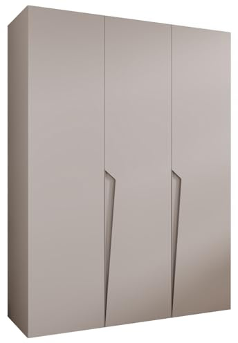MEBLE KRYSPOL - Kleiderschrank - Garderobenschrank - 150 cm x 202 x 52 cm - Schrank mit Kleiderstange, 3 Türen - für Schlafzimmer, Flur - Piano, Kaschmir, Griff Kaschmir