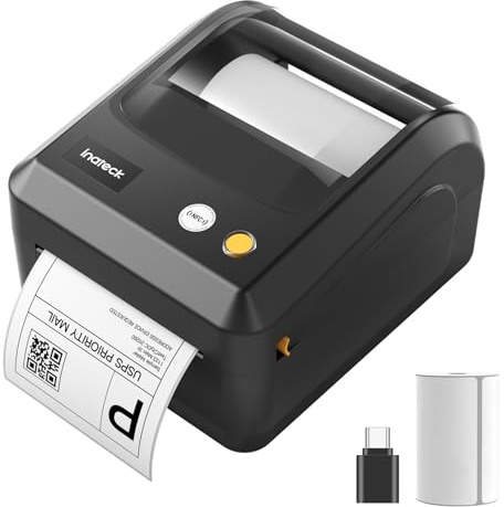 Inateck Bluetooth Etikettendrucker, DHL Versandetiketten 4x6 Thermodrucker | mit Etiketten, Etikettiergerät Label Printer für Barcode, Amazon, Etsy, Shopify, DHL, FedEx, UPS etc, Schwarz, PR50