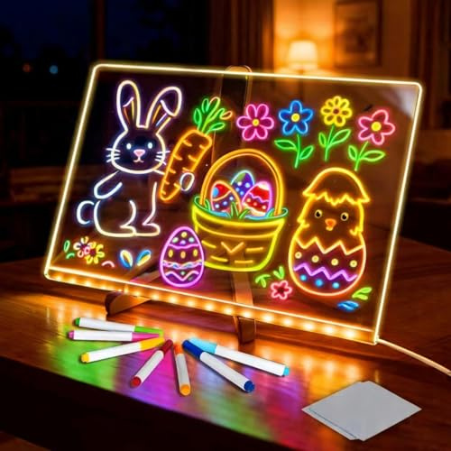 Tablette Lumineuse Dessin LED - Lumisketch Réutilisable, Tableau Magique Transparent avec 7 Marqueurs Colorés, Veilleuse de Nuit Créative pour Enfants, Cadeau Anniversaire et Décoration Bureau (#)