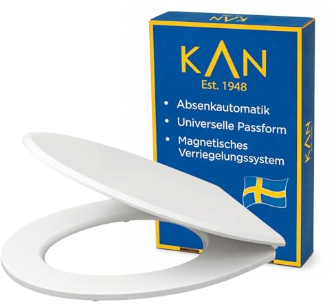 KAN Toilettendeckel mit Absenkautomatik - Lund - Ovale Klobrille aus Holz mit Universeller Passform - Befestigung von oben mit Magnetischem Verriegelungssystem - Flacher Klodeckel mit Absenkautomatik