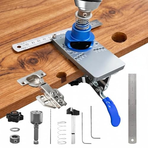 techextra 35 mm Scharnier-Bohrschablone 4-in-1 | Bohrlehre für Topfscharniere mit 35-mm-Forstnerbohrer und Seitenanschlag | für Schranktüren, Schränke und Möbelmontage