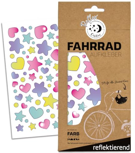 Adesivi riflettenti per bicicletta da ragazza, stile unicorno e unicorno, cuori pastello, stelle e cerchi, adesivi riflettenti per bicicletta, casco e scooter, R0040-1 (1 foglio, 55 adesivi)