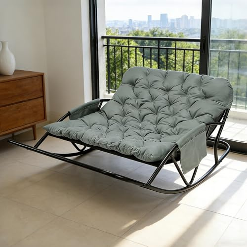 HomeMiYN Schaukelstuhl Oversized, relaxsessel mit dickem Kissen & Metallrahmen, Schwingsessel schaukelstuhl Relaxstuhl, schaukelsessel bis 240 kg belastbar für Wohnzimmer Schlafzimmer Babyzimmer，Blau