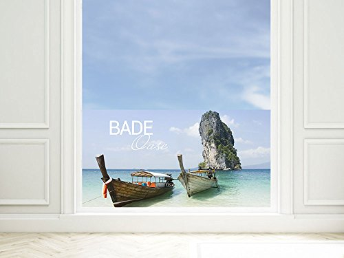 GRAZDesign Fensterfolie Bad Blickdicht bunt Meer - Sichtschutzfolie maritim Badezimmer - für Dusche & Fenster - 80x57cm / Silbergrau