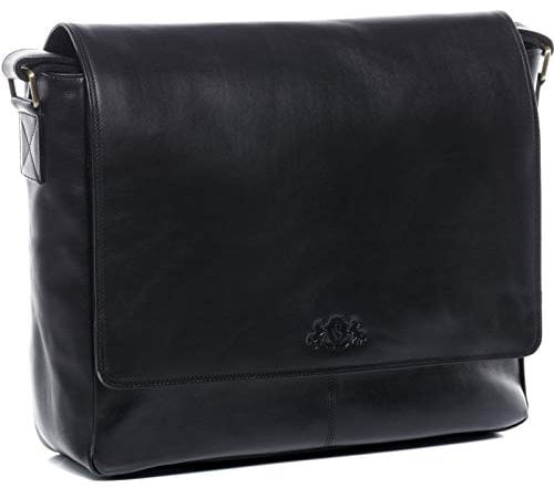 SID & VAIN große Laptoptasche Messenger Bag echt Leder - 15 Zoll Laptop Business-Tasche Spencer XL - Umhängetasche mit Laptop-Fach - Ledertasche Herren Damen Schwarzes Glattleder