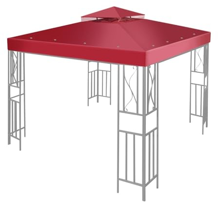Flexzion Ersatz-Überdachung für Pavillon, Zweistufig mit glatter Kante, Polyester, UV30, wasserfest, für Garten, Terrasse, Pavillon, Sonnenschutz, 3,6 x 3,6 m, Rot