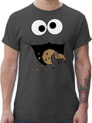 T-Shirt Herren - Karneval & Fasching - Keks Monster I Krümelmonster I Cookie Monster Fastnacht I Fasnacht I Fasnet - XL - Dunkelgrau - Partner Look Family faschingsshirt Faschings Auge Shirts