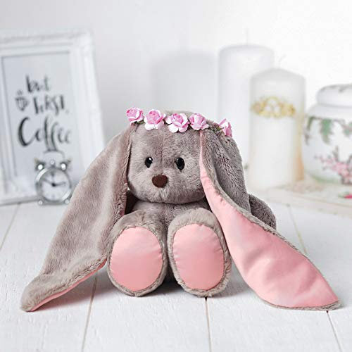 GMMH Plüschtier Stofftier Bär Hase Teddybär Fuchs, 20 cm Hoch (Hase mit Rosenkranz), Osterhase Kuscheltier Plüsch Plüschtiere Kuscheltiere