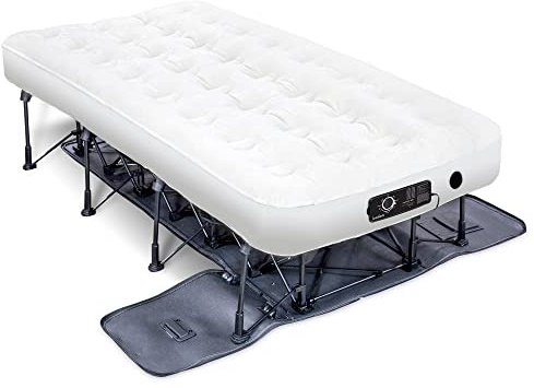 Ivation EZ®-Bed (Twin) Inflatable Air Mattress with Frame & Rolling Case, Built-in Deflate Defender™ Dual Pump Technology - 3 Min Self Inflate/Deflae Raised Blow up Bed on Legs, Premium Coil Design