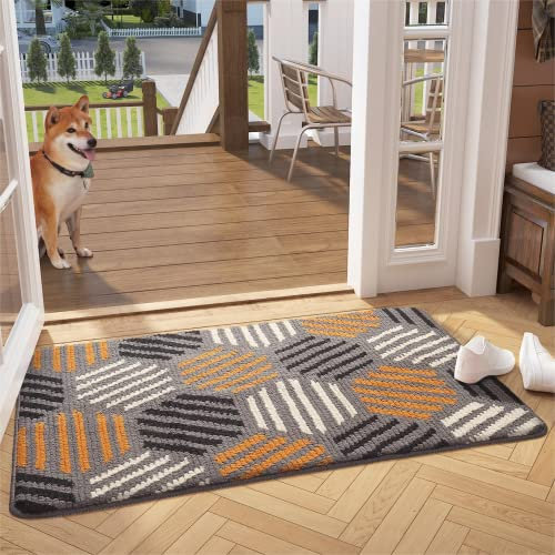 Color G Dirt Trapper Door Mat Indoor, Front Door Mat Inside Machine Washable, Super Absorbent, Non-slip Floor Mat for Entrance, Shoes and Muddy Paws- 90 x 150 cm, Grey