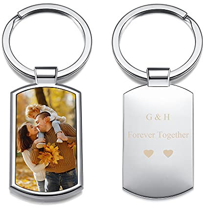 JSDDE Personalisierte Schlüsselanhänger mit Fotogravur Erkennungsmarke ID Tag Gravurplatte Schlüsselringe Charms Keychain Schlüsselbund Geschenk Idee zum Jubiläum Geburtstag Valentinstag