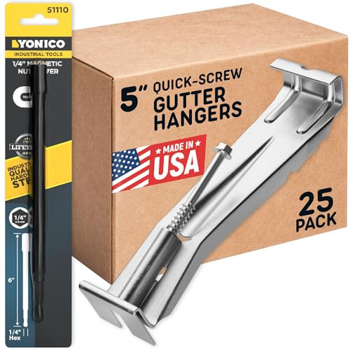 Dachrinnen-Kleiderbügel, 12,7 cm, 25 Stück, 12,7 cm, mit zusätzlichem 15,2 cm Bohrer, versteckte Klammer-Clips mit vormontierter Schraube – zur Befestigung von hängenden Regenrinnen