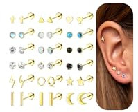 MILACOLATO 18 Paar Helix Piercings Ohr Knorpel Ohrringe Für Damen Edelstahl Ohrstecker Helix Tragus Of Mond Star Heart Disc CZ Geometrische Edelstahl Ohrringe Damen Piercing Schmuck Gold