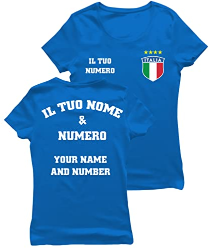 lepni.me Womens Personalised Football Jersey Italy | Your Name and Number | Italian Flag Badge | Custom T-Shirt | Football Championship (S Royal-Blue Multi Color)
