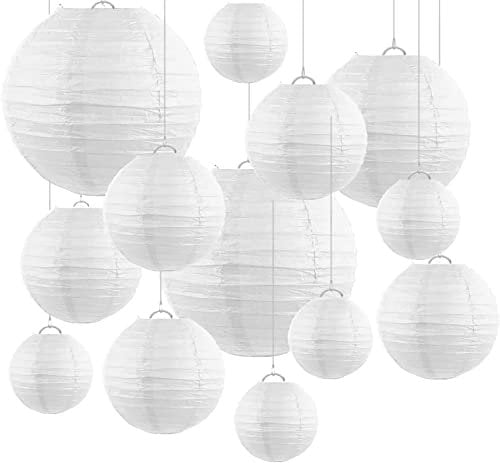 ASelected 24 PCS Weiß Papier Laterne, 25/20/15/10 cm Runde Papierlampions Zum Aufhängen Runde, Lampions Weiß Papierlaterne für Deko, Hochzeiten, Geburtstage