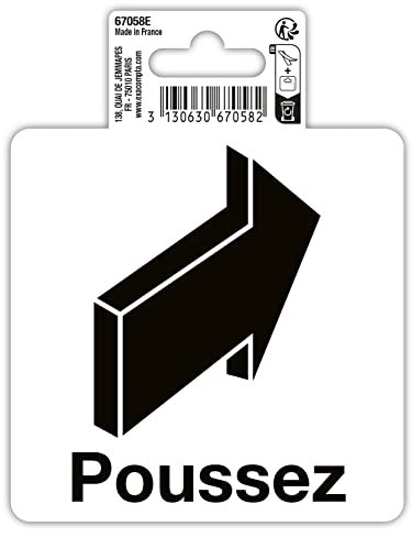 Exacompta - Réf. 67058E - 1 pictogramme adhésif Poussez - En vinyle PVC traité anti-dérapant et résistant aux UV - Dimensions : 10 x 10 cm Coloris : noir sur fond blanc