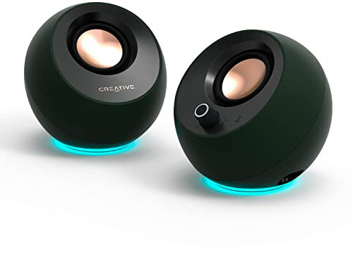 CREATIVE Pebble Pro - Altavoces Minimalistas 2.0 USB-C para computadora con Bluetooth 5.3 e iluminación RGB Personalizable, diálogo Claro y tecnología BassFlex, Audio USB, Puerto de Auriculares, para