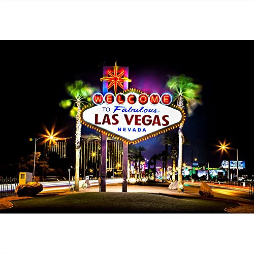 Aoihrraan 2,7x1,8m Bienvenue À Las Vegas Ville De Nuit Toile De Fond Nuit Panneau D'Affichage Américain Célèbre Ville Scène Photographie Fabuleux Casino Nuit Anniversaire Fête Hommes Portrait Photo