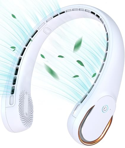 KIDEE Neck Fan, Portable Rechargeable Neck Fans, Upgrade 360° Air Outlet, Super Quiet, 3 Speeds, 4000mAh Personal Bladeless Portable Fan for Indoor and Outdoor Travel - White
