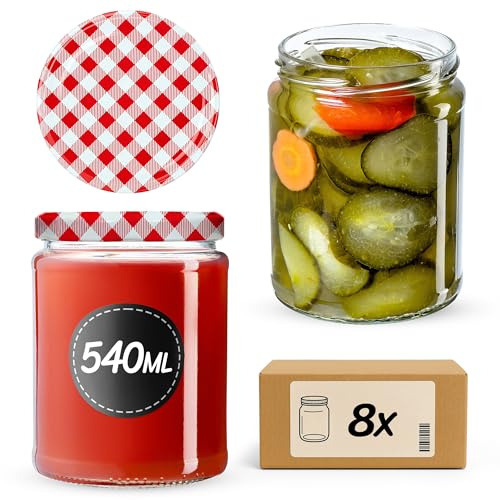 KADAX 8er Set Einmachgläser 540ml TO82, Sturzgläser Mason Jar mit Schraubdeckel, Luftdichte Twist-off Gläser, Meal Prep, Overnight Oats, Sauerteig
