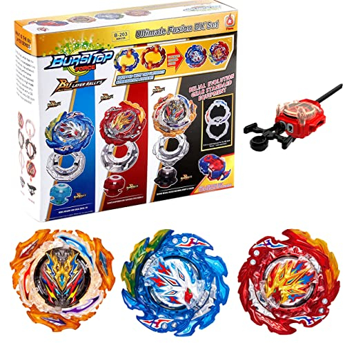 Elrozo 3er Set B-203 Ultimate Fusion DX Set + Launcher Kreisel für Burst Evolution Quaddrive Surge Arena