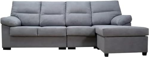 SHIITO 4-Sitzer-Sofa mit Chaiselongue, Modell Neira, für maximale Entspannung und Komfort, elegant und kompakt, aus Kiefernholz und Spanplatte, Grau, groß 265 cm breit, Kiefernholz
