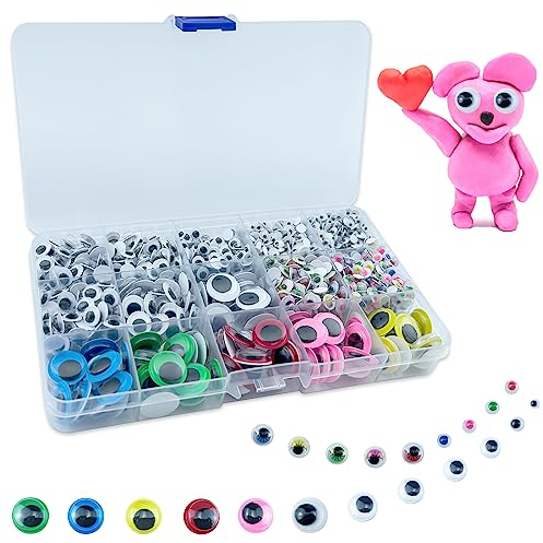 Nutabevr 1500 Pièces Yeux Mobiles Autocollants,Colorés Yeux Mobiles en Plastique,Yeux Loisir Creatif pour Jouets Accessoires,Autocollants,DIY Accessoires d'Artisanat,Scrapbooking,(4mm~15mm)